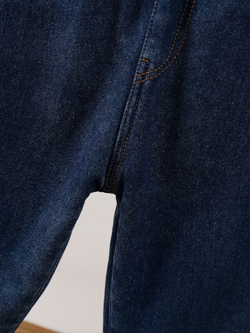 Fleece Jeans Med Raka Ben För Flickor Björnmönster Elastiskt Midjeband Jeansbyxor För Vinter Barnkläder