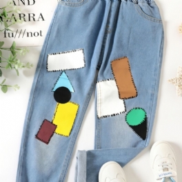 Flickor Casual Modeabla Jeans Med Lappad Design