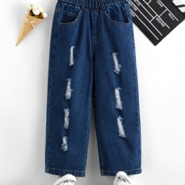 Flickor Casual Vintage Ripped Denim Jeans Med Resår I Midjan För Vintern