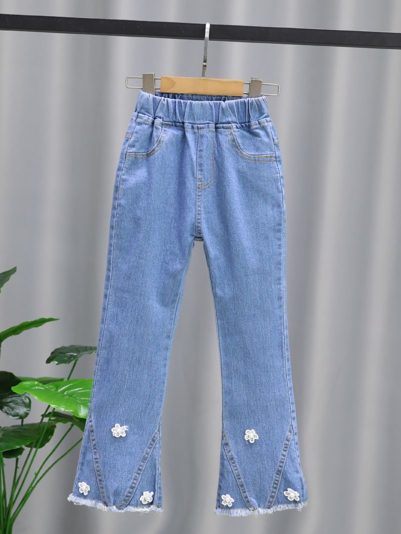 Flickor Casual Vita Blommiga Jeans