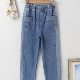 Flickor Colorblock Jeans Med Resår I Midjan & Fickor