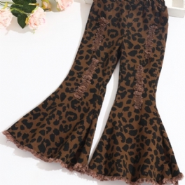 Flickor Utsvängd Bottom Leopard Ripped Denim Jeans Barn Kläder Outfits