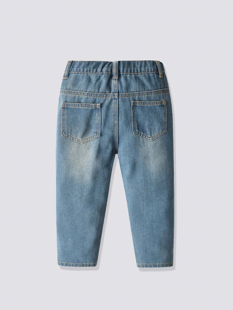 Höst Vinter Barns Casual Mörkblå Ripped Jeans