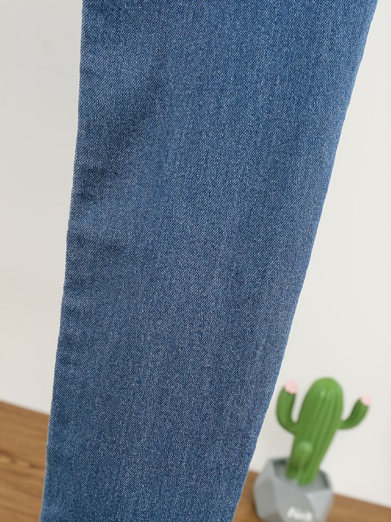 Höst Vinter Flickor Modeabla Söta Tecknade Broderade Jeansbyxor
