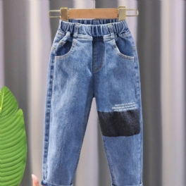 Höstvinter Pojkar Casual Mode Colorblock Jeans