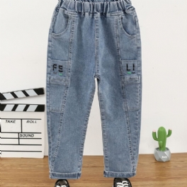 Jeans Med Alfabetsmönster För Pojkar