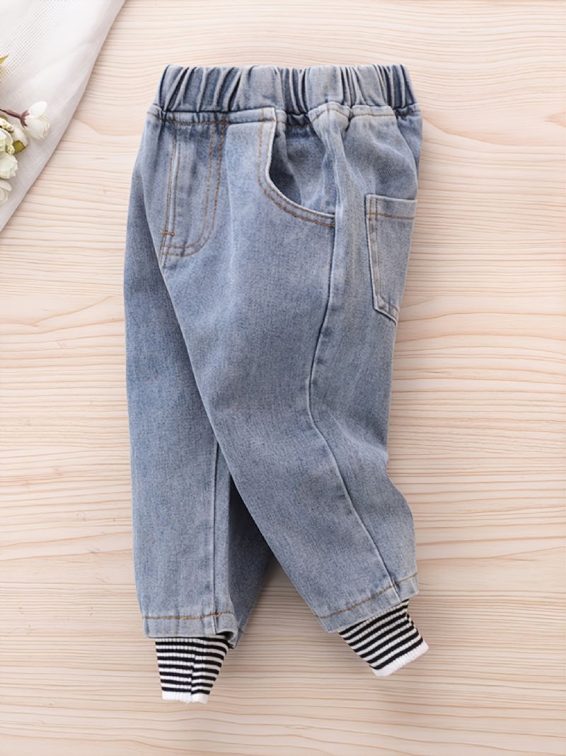 Modeabla Randiga Denim För Flickor Casual Jeans För Höstvinter