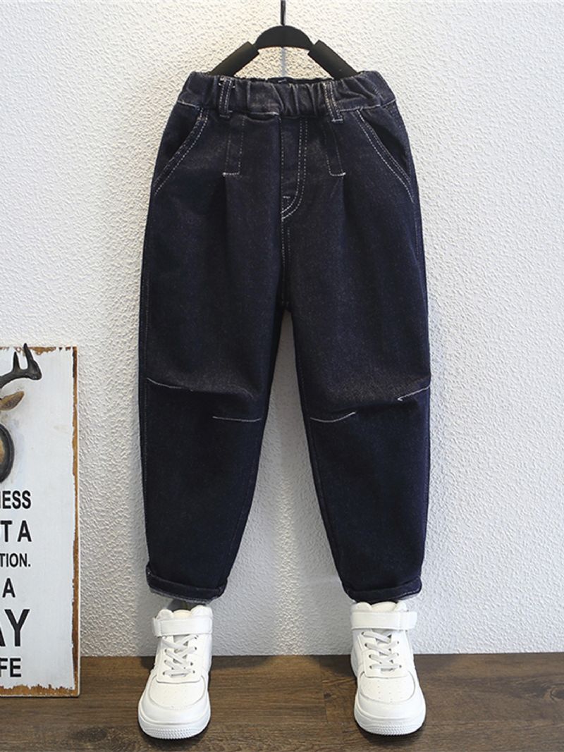 Mörkblå Elastiska Jeans För Pojkar