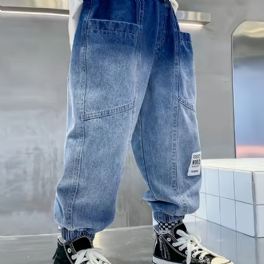 Pojkar Avsmalnande Cargo Jeans Med Resår I Midjan Barnkläder