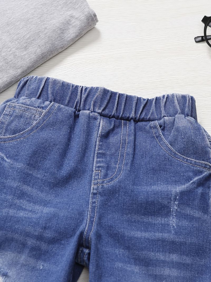 Pojkar Bleka Slitna Jeans Med Resår I Midjan Casual Barnkläder