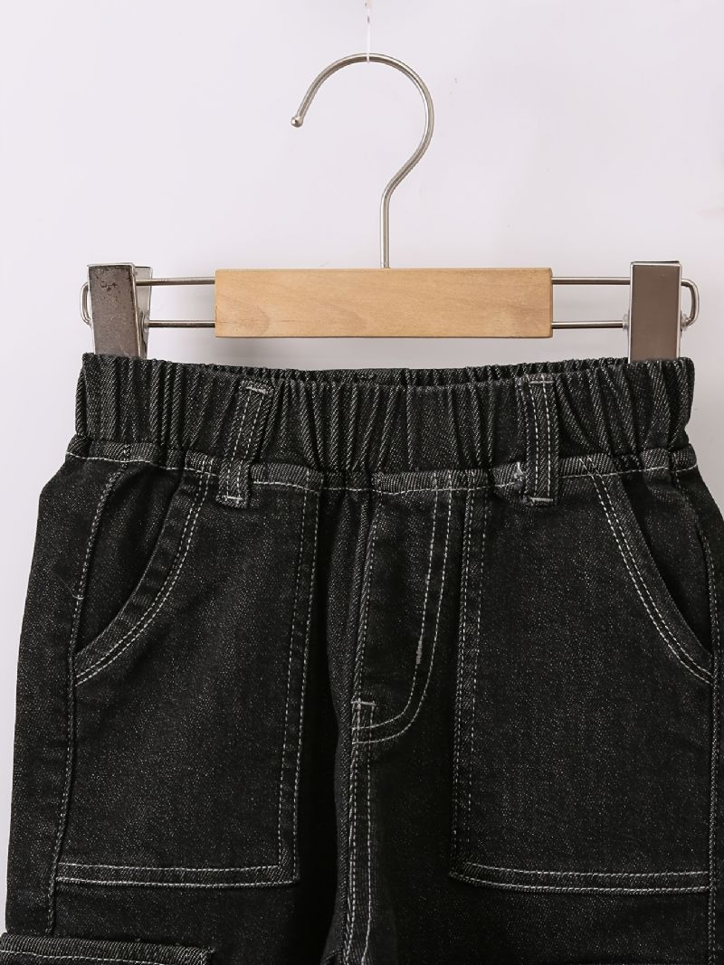 Pojkar Casual Black Pocket Front Elastisk Midja Jeans Kläder