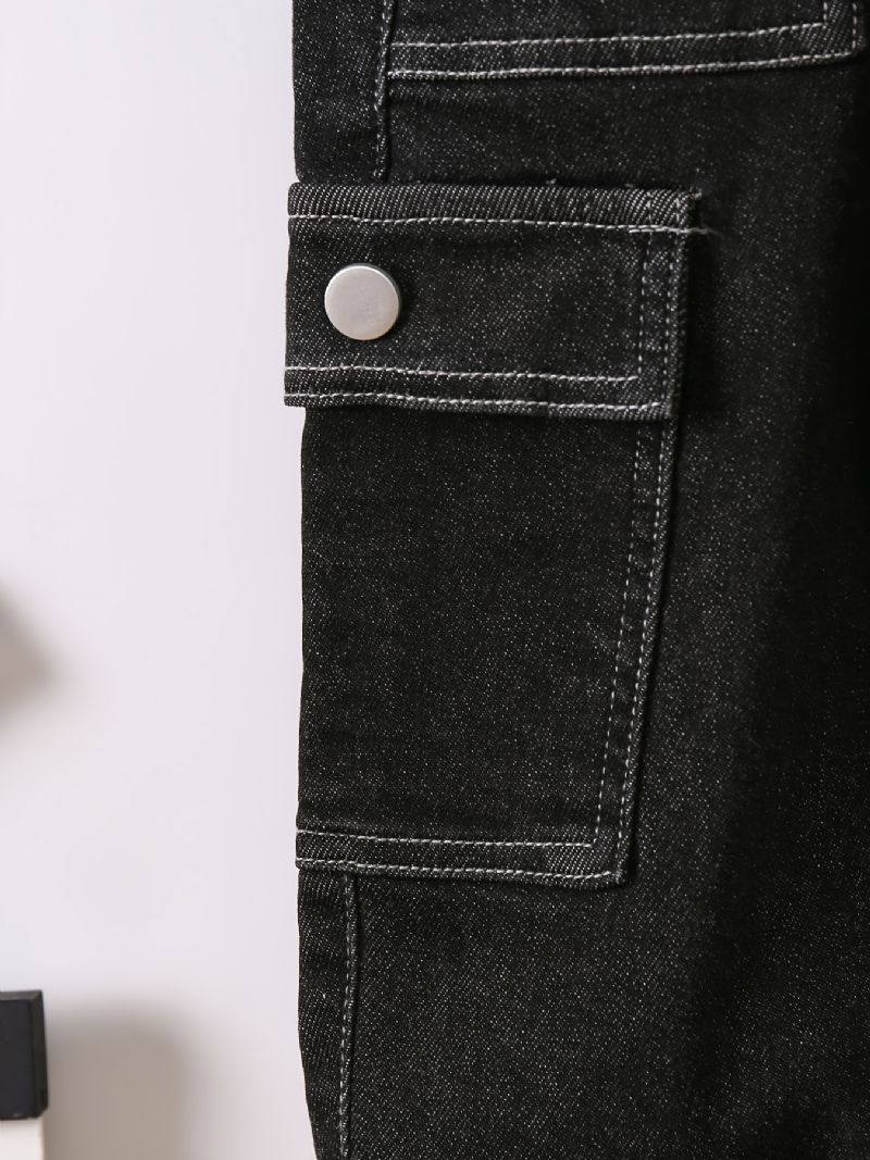 Pojkar Casual Black Pocket Front Elastisk Midja Jeans Kläder