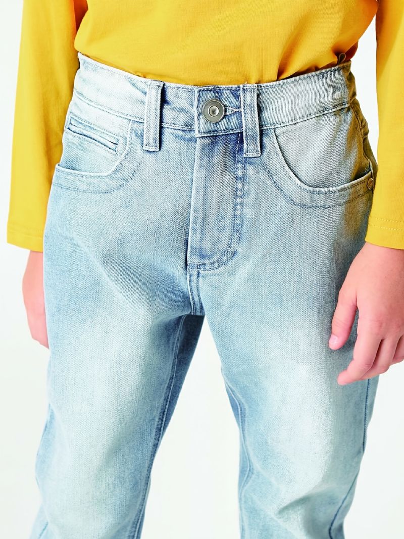 Pojkar Casual Enkel Vintage Jeans Med Raka Ben Ljusblå