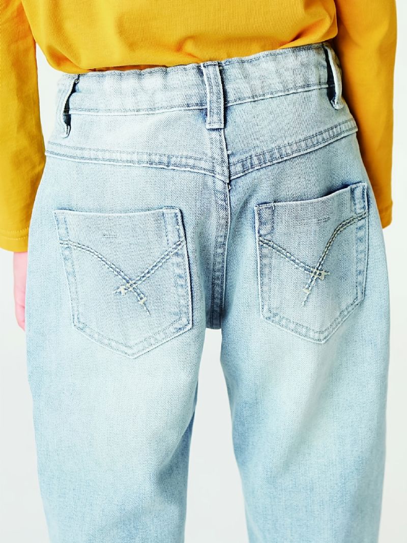 Pojkar Casual Enkel Vintage Jeans Med Raka Ben Ljusblå