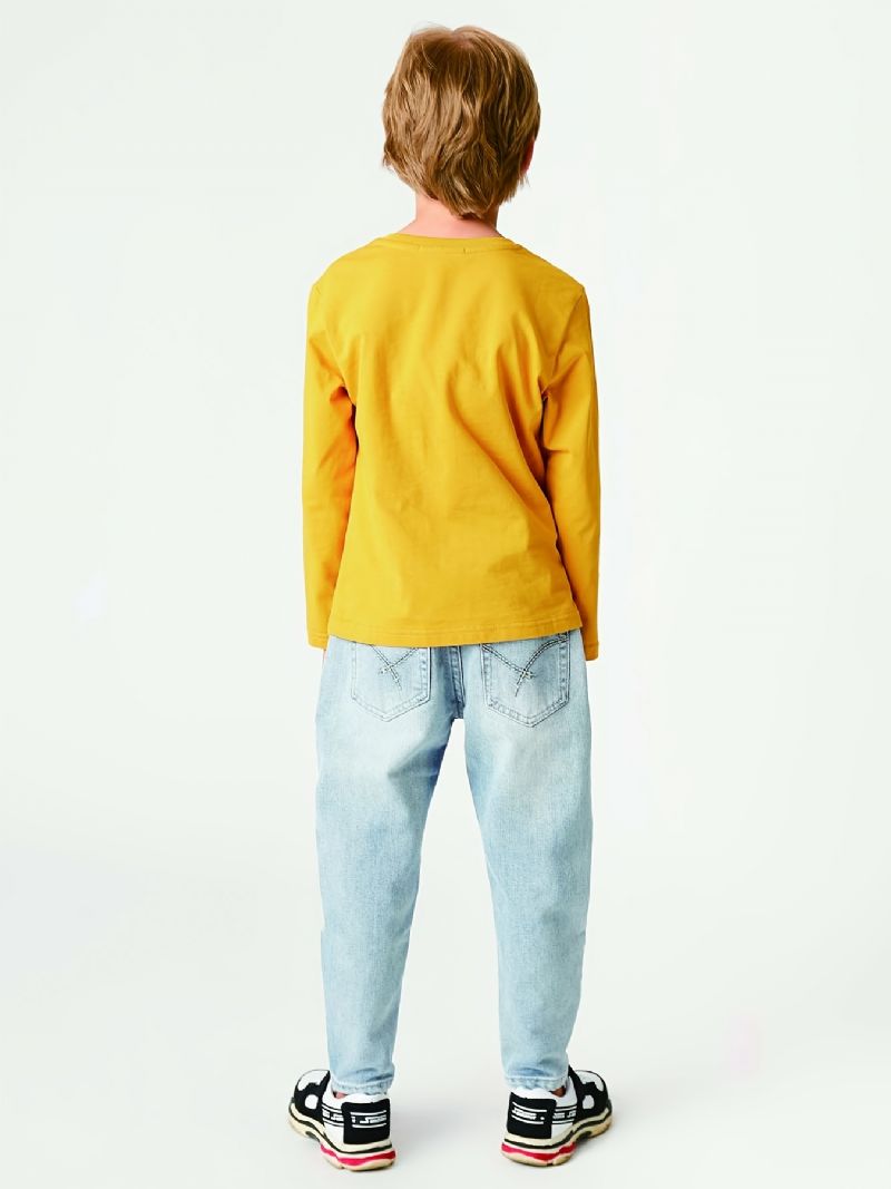 Pojkar Casual Enkel Vintage Jeans Med Raka Ben Ljusblå