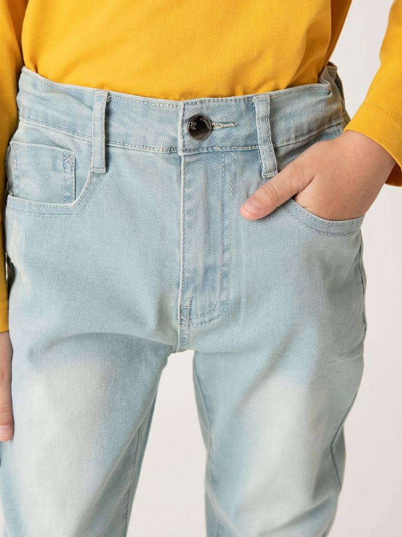 Pojkar Casual Enkel Vintage Jeans Slim Fit Ljusblå Byxor