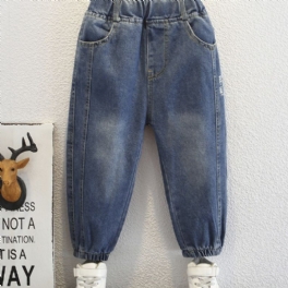 Pojkar Casual Jeans Jeansbyxor Med Elastisk Midja