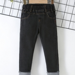 Pojkar Casual Solid Black Denim Jeans Med Resår I Midjan