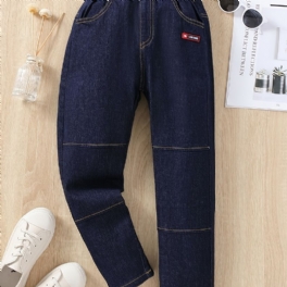 Pojkar Casual Solid Elastisk Midja Träningsbyxor Denim Jeans Kläder