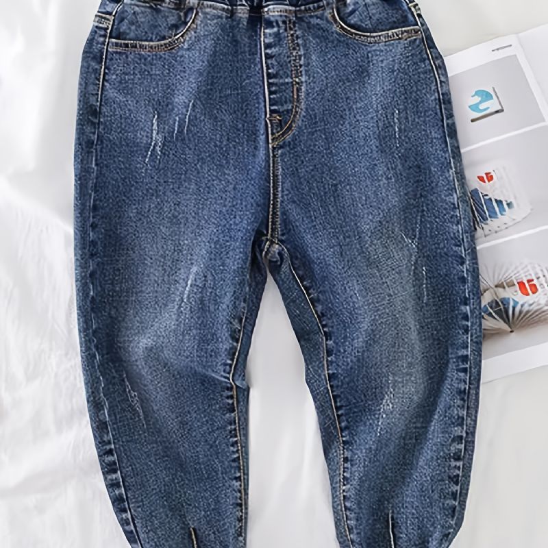 Pojkar Casual Vintage Denim Jeans Elastiska Midja Byxor För Vår Höst