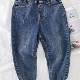Pojkar Casual Vintage Denim Jeans Elastiska Midja Byxor För Vår Höst