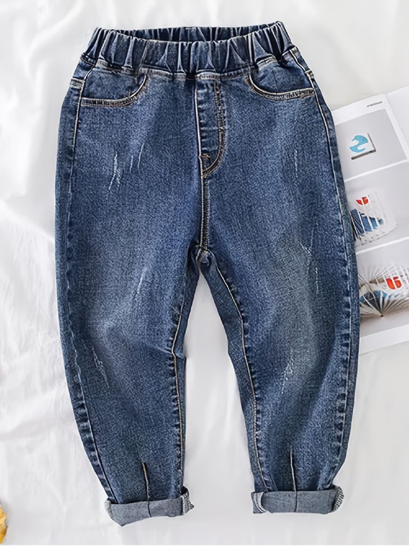 Pojkar Casual Vintage Denim Jeans Elastiska Midja Byxor För Vår Höst