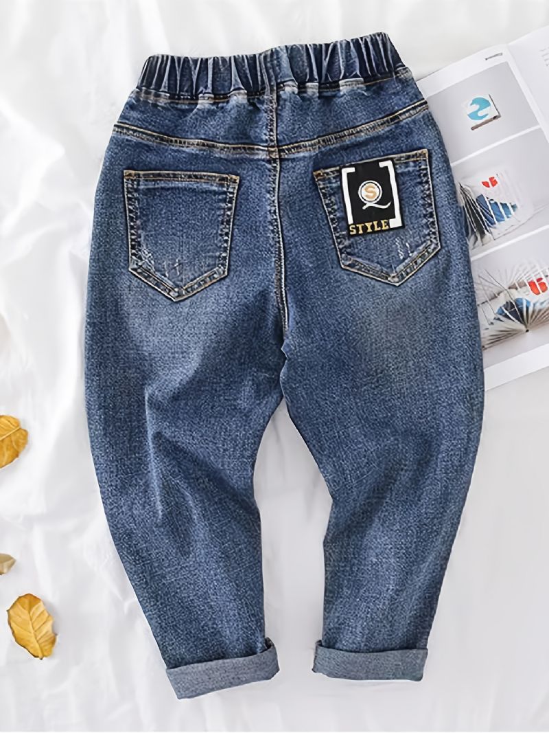 Pojkar Casual Vintage Denim Jeans Elastiska Midja Byxor För Vår Höst