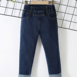 Pojkar Casual Vintage Solid Jeans Med Stretchig Midja För Vintern