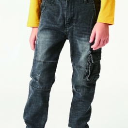 Pojkar Faded Cargo Denim Jeans Med Fickor Barn Kläder