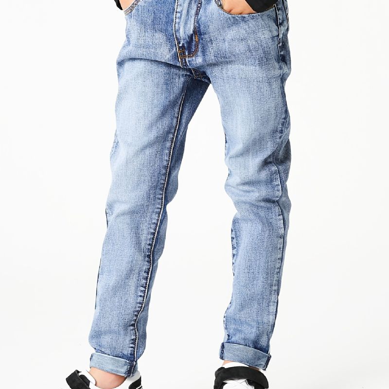 Pojkar Ljusblå Blekt Dragkedja Tvättade Jeans Barnkläder
