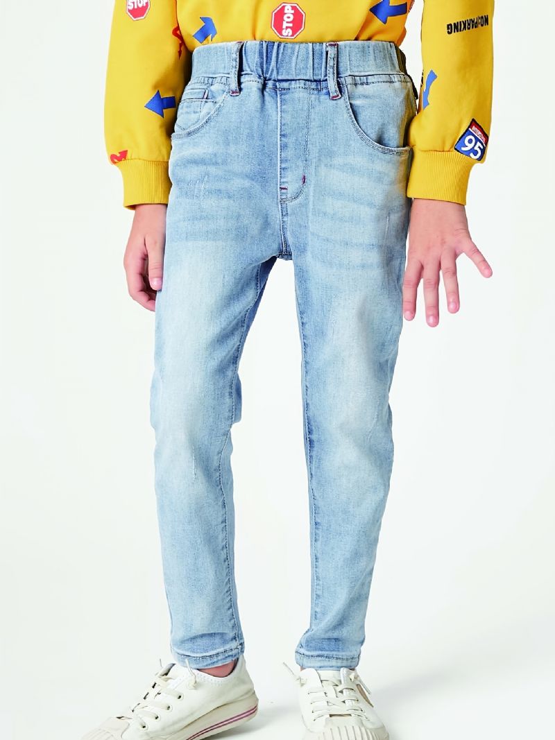 Pojkar Ljusblå Elastisk Midja Bleka Denim Jeans Barnkläder