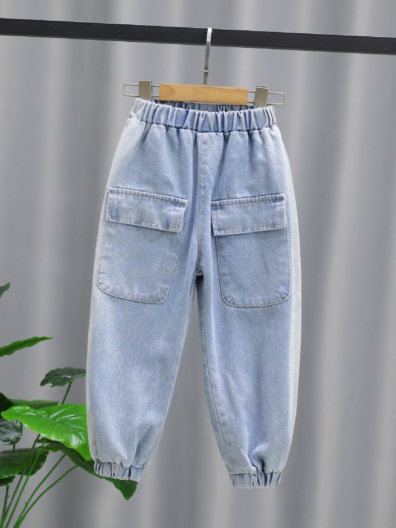 Pojkar Loose Tie-in Casual Jeans Med Stor Ficka