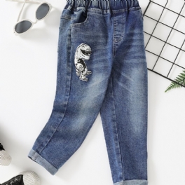 Pojkar Mode Denim Dinosaur Print Jeans För Barn
