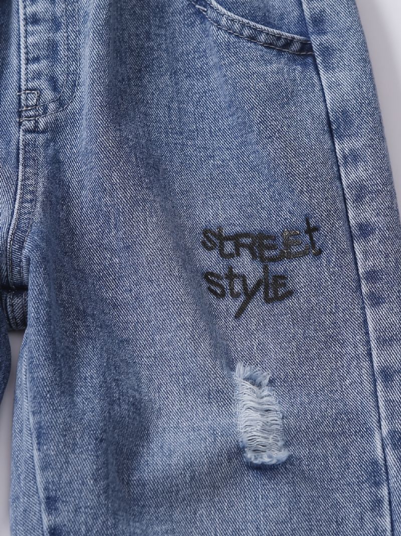 Pojkar Mode Tecknad Print Ripped Bomull Jeans