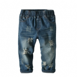 Pojkar Raka Ben Casual Ripped Jeans Med Elastiskt Midjeband Barnkläder