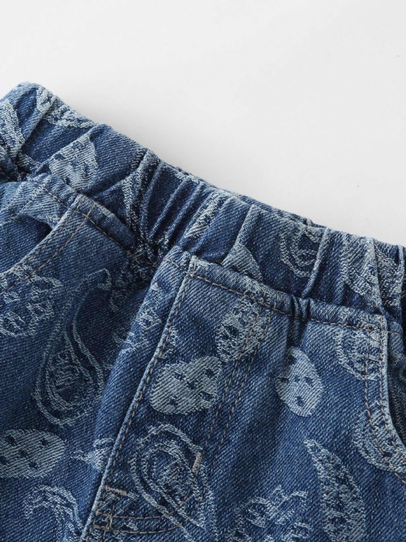 Pojkar Stretch Avsmalnande Jeans Geometriskt Mönster Elastiskt Midjeband Jeansbyxor Barnkläder