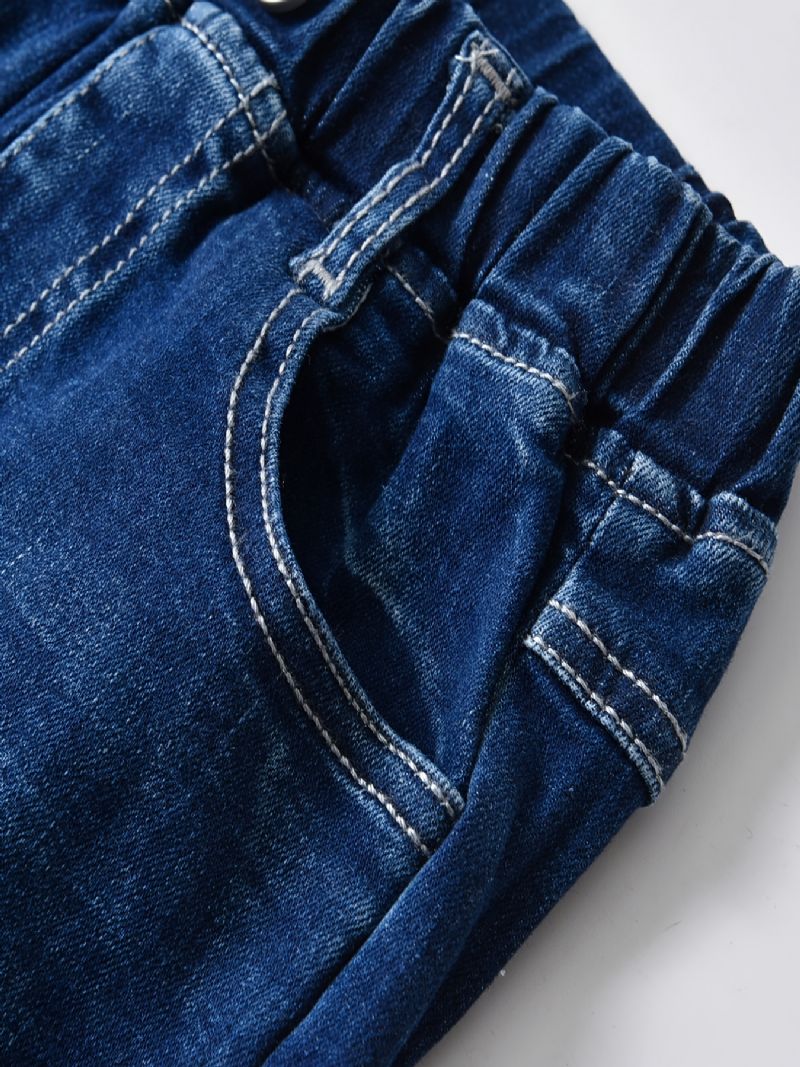 Pojkar Stretch Jeans Med Raka Ben Elastiskt Midjeband Jeansbyxor Barnkläder