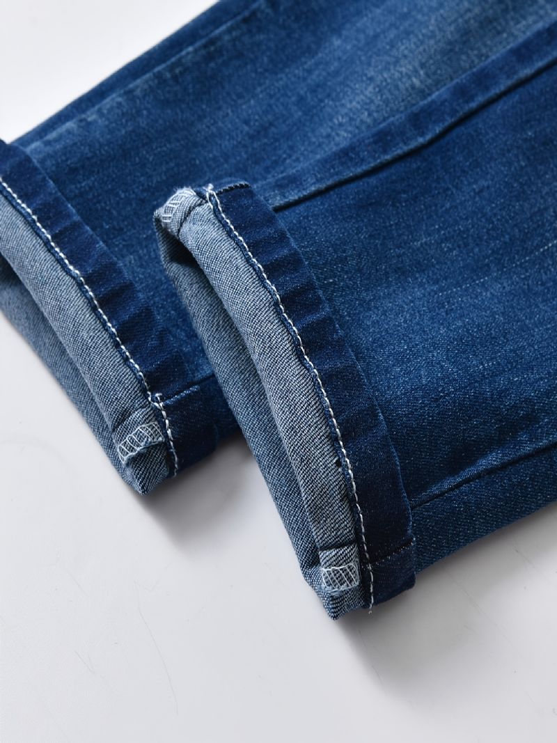 Pojkar Stretch Jeans Med Raka Ben Elastiskt Midjeband Jeansbyxor Barnkläder