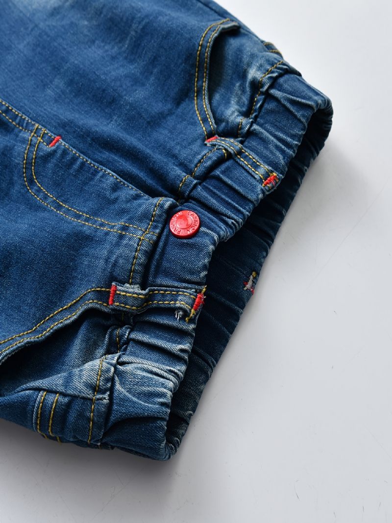 Pojkar Stretch Jeans Med Raka Ben Elastiskt Midjeband Jeansbyxor Barnkläder