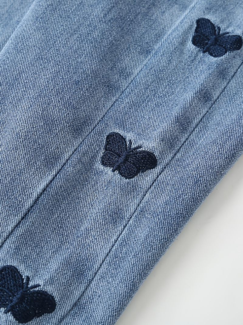 Raka Flickjeans Med Fjärilsbroderi-dekor För Höst Och Vinter Nytt