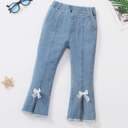 Småbarn Barn Flickor Utsvängda Benjeans Casual Bowknot Elastiskt Midjeband Jeansbyxor Barnkläder