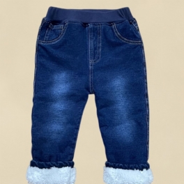 Småbarn Bebis Denim Casual Jeans Fleece Tjockade Varma Byxor Pojkar Flickor