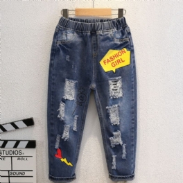 Småbarn Flickor Ripped Print Jeans