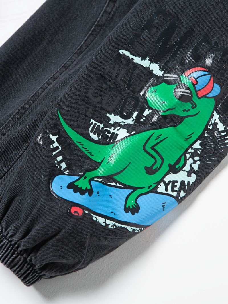Småbarn Pojkar Dinosaur Grafiska Casual Jeans Elastiska Midjeband Jeansbyxor