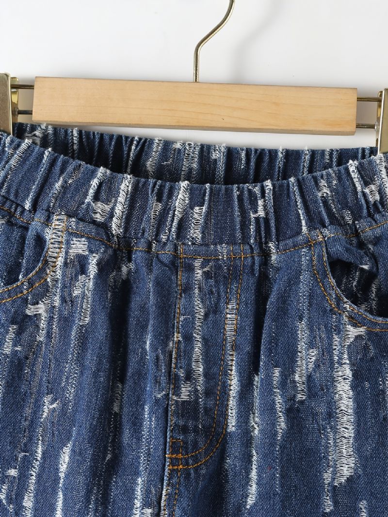 Street Style Ripped Denim Jeans Med Stretchig Midja För Vintern