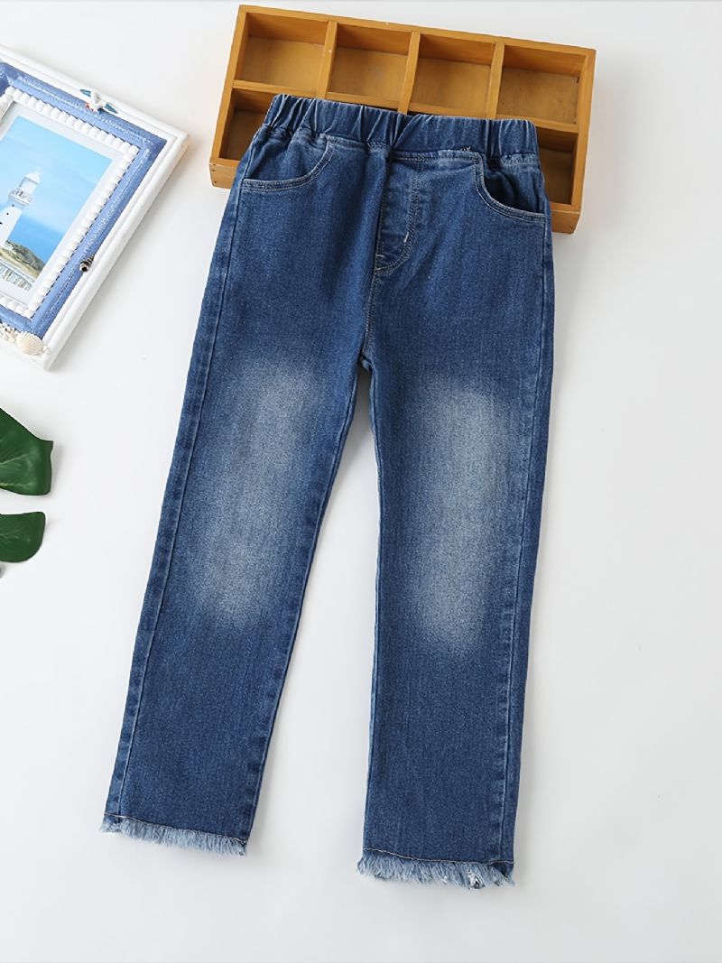 Teen Flickor Raw Hem Jeans Med Resår I Midjan För Höst Och Vinter Nytt