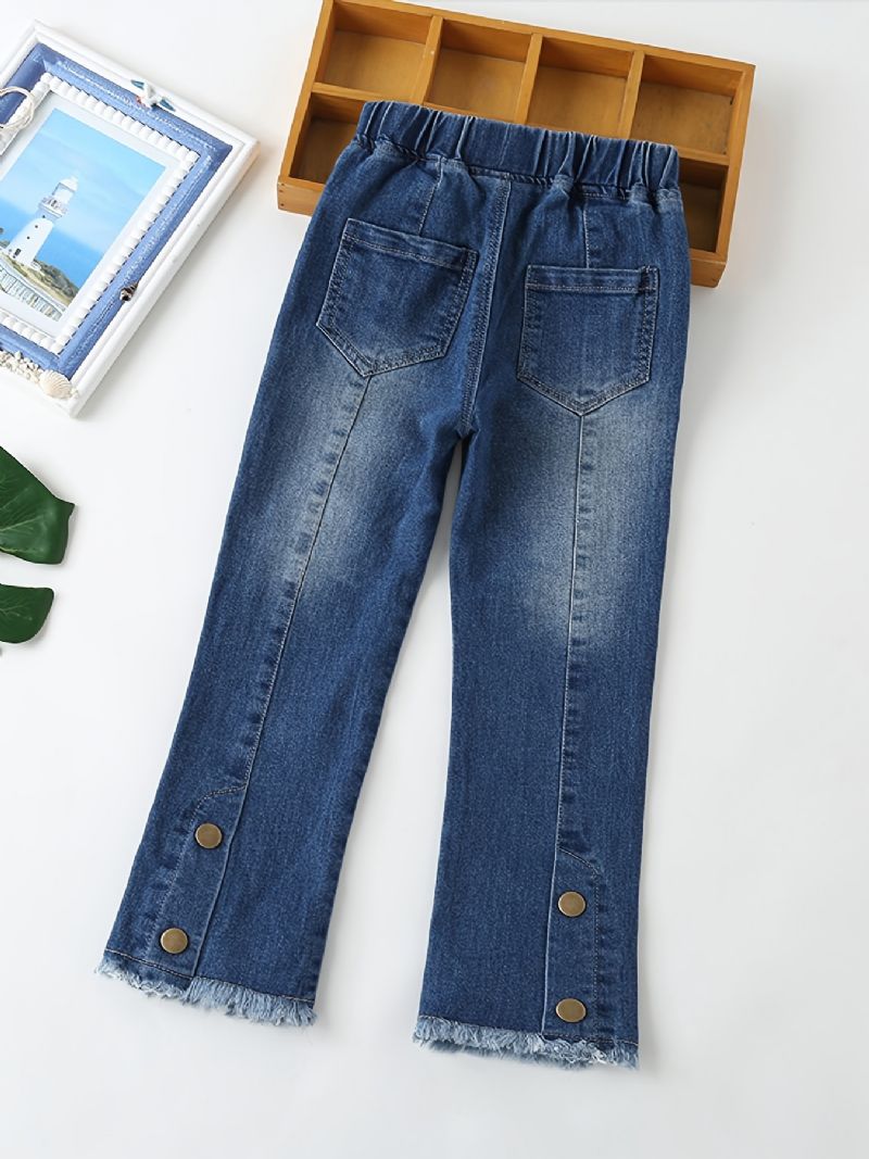Teen Flickor Raw Hem Jeans Med Resår I Midjan För Höst Och Vinter Nytt