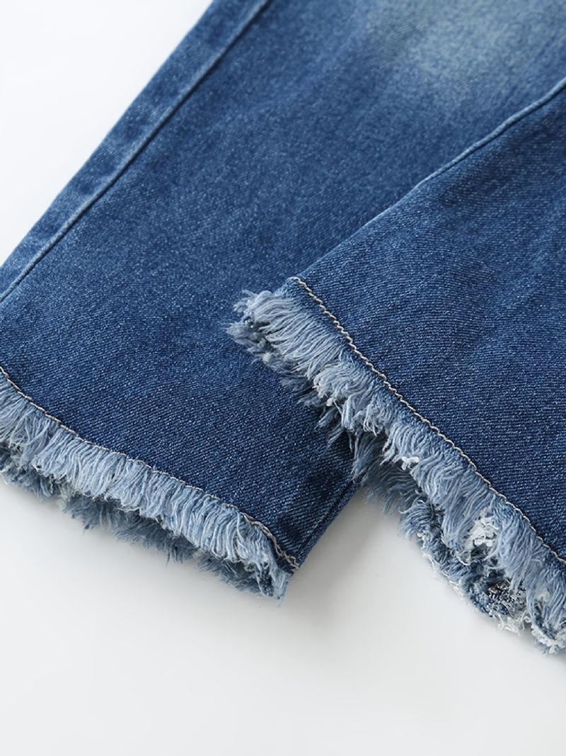 Teen Flickor Raw Hem Jeans Med Resår I Midjan För Höst Och Vinter Nytt