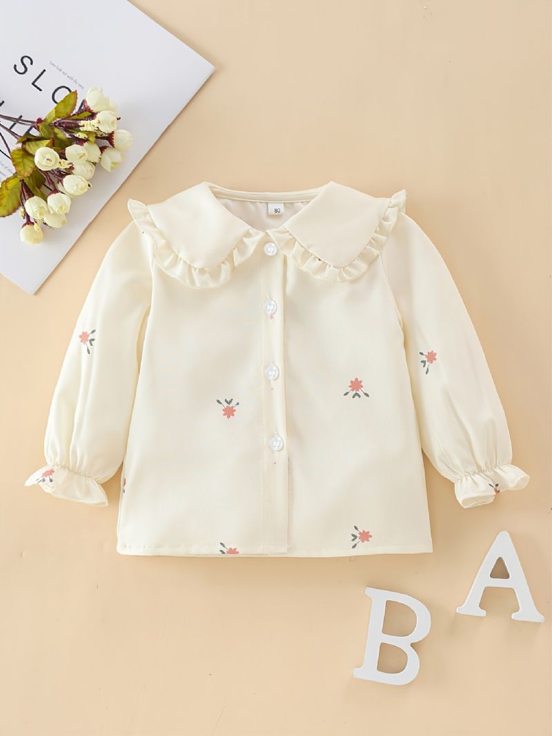 Bebis Flickor Button Volang Blommig Blus