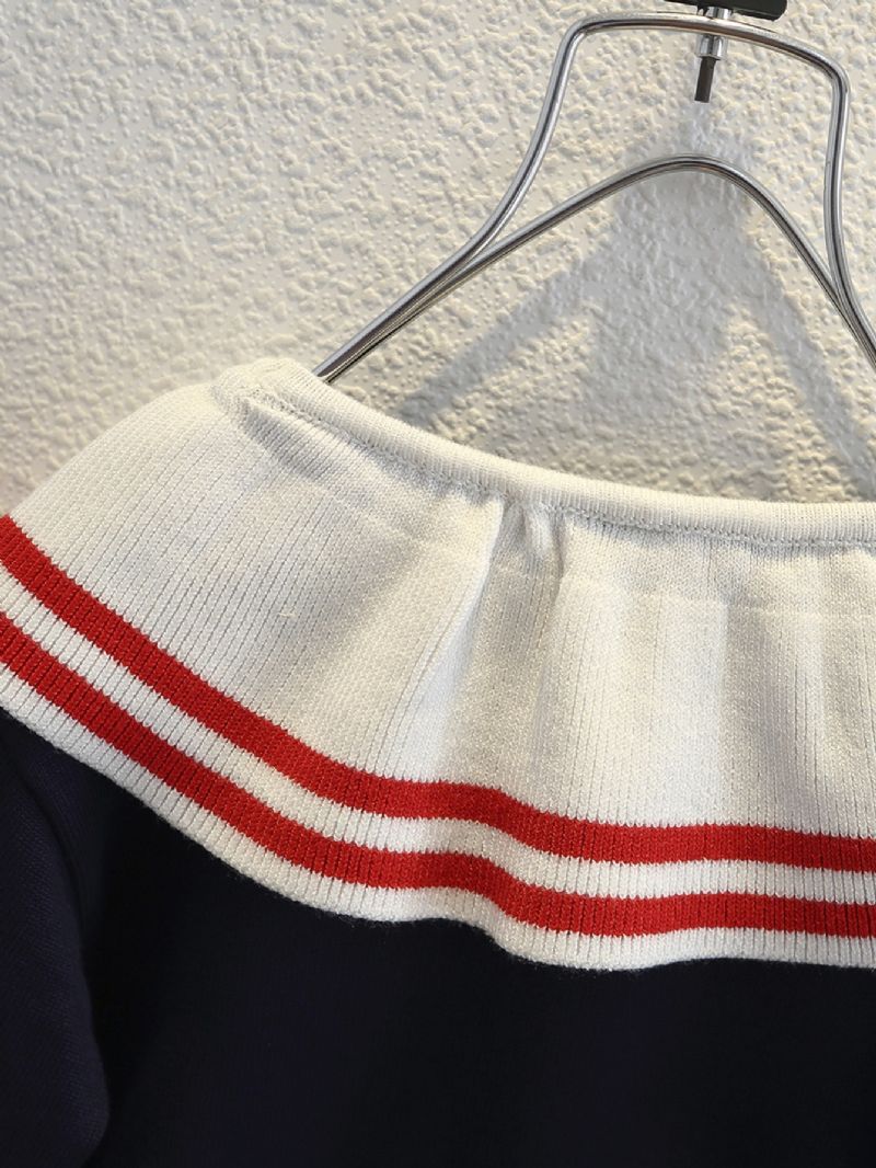 Småbarn Flickor Ribbstickad Hals Stickad Blus